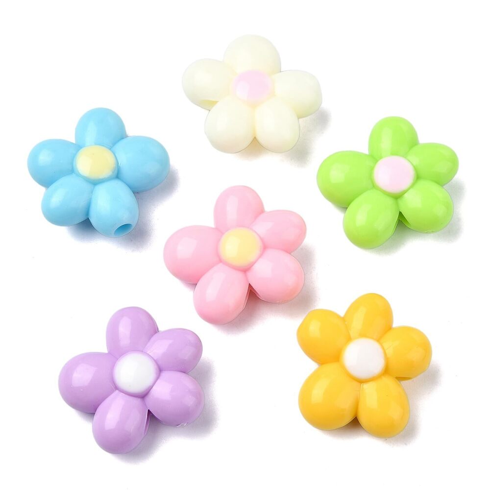 9801 60 pcs Mixed Colors Five-Petal Flower Acrylic Beads Lovely Floral